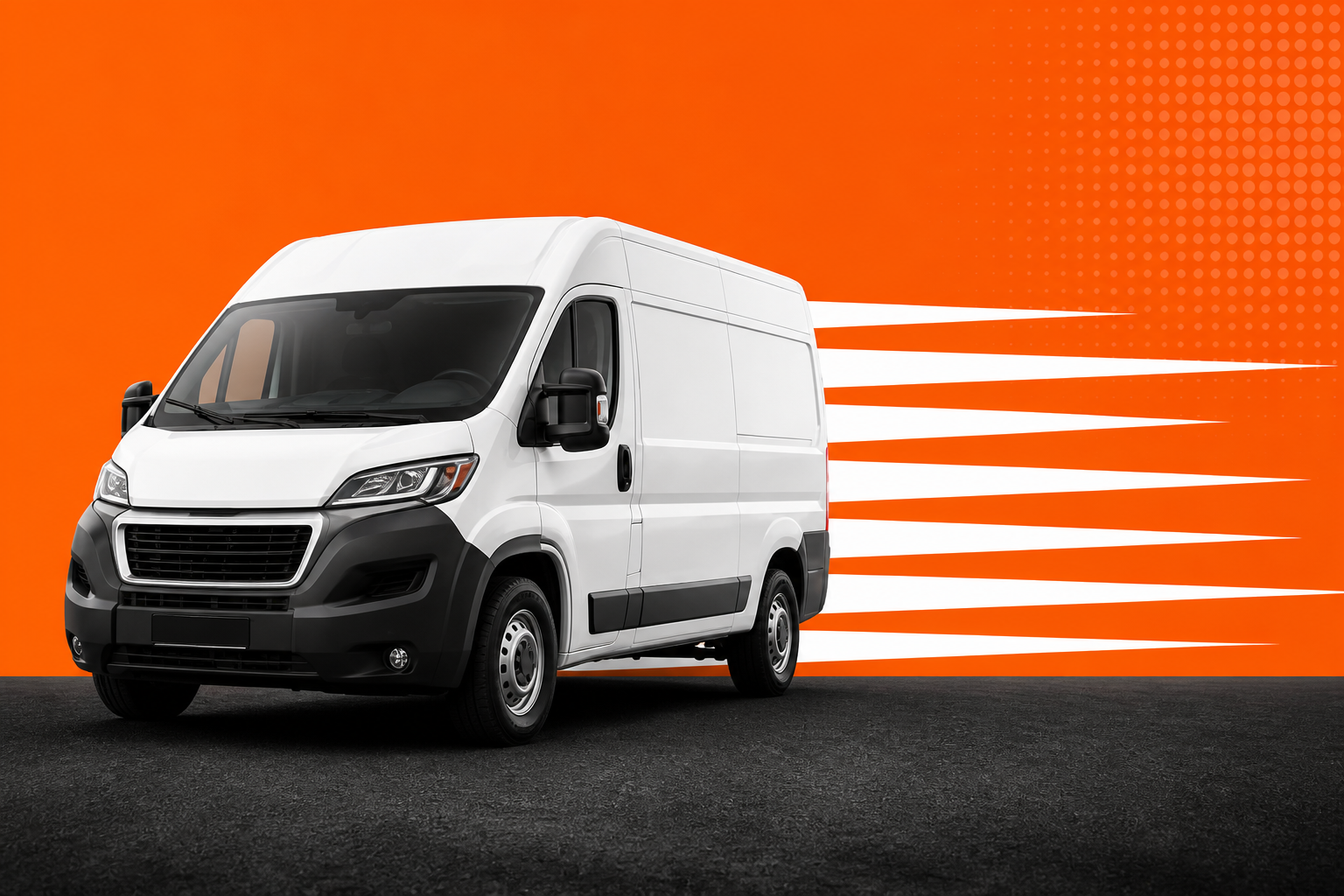 A Van Man delivery van in motion with orange speed streaks